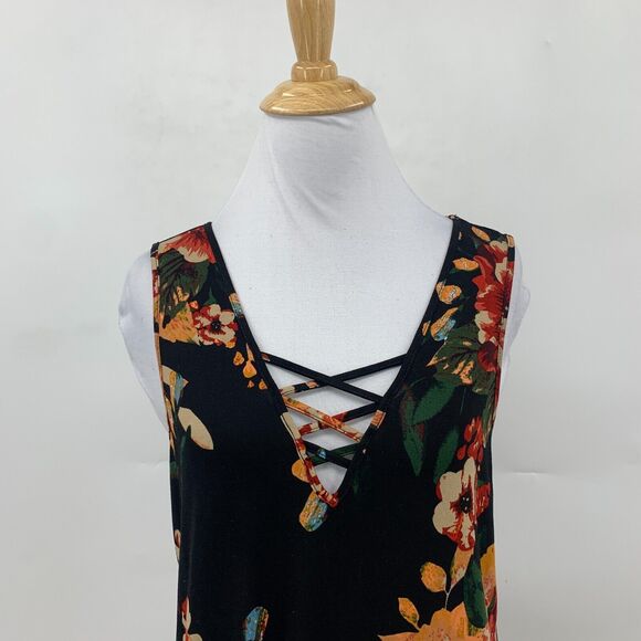 Feiersi Floral Tank Top Womens M Medium Multi Sleeveless Criss Cross Blouse - Picture 3 of 11